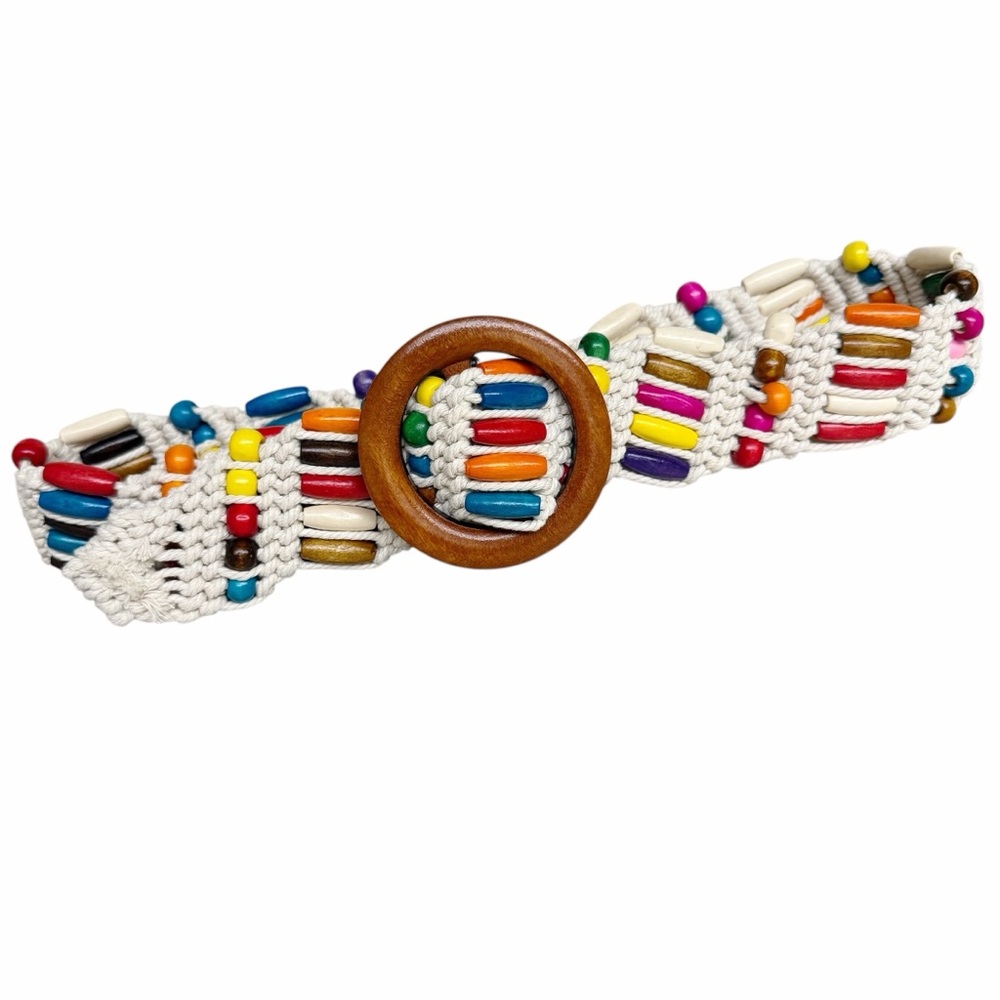 Vintage Boho Macrame Beaded Belt Colorful 70s Vibe